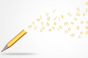 Buchstaben fliegen aus einem Bleistift