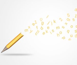 Buchstaben fliegen aus einem Bleistift